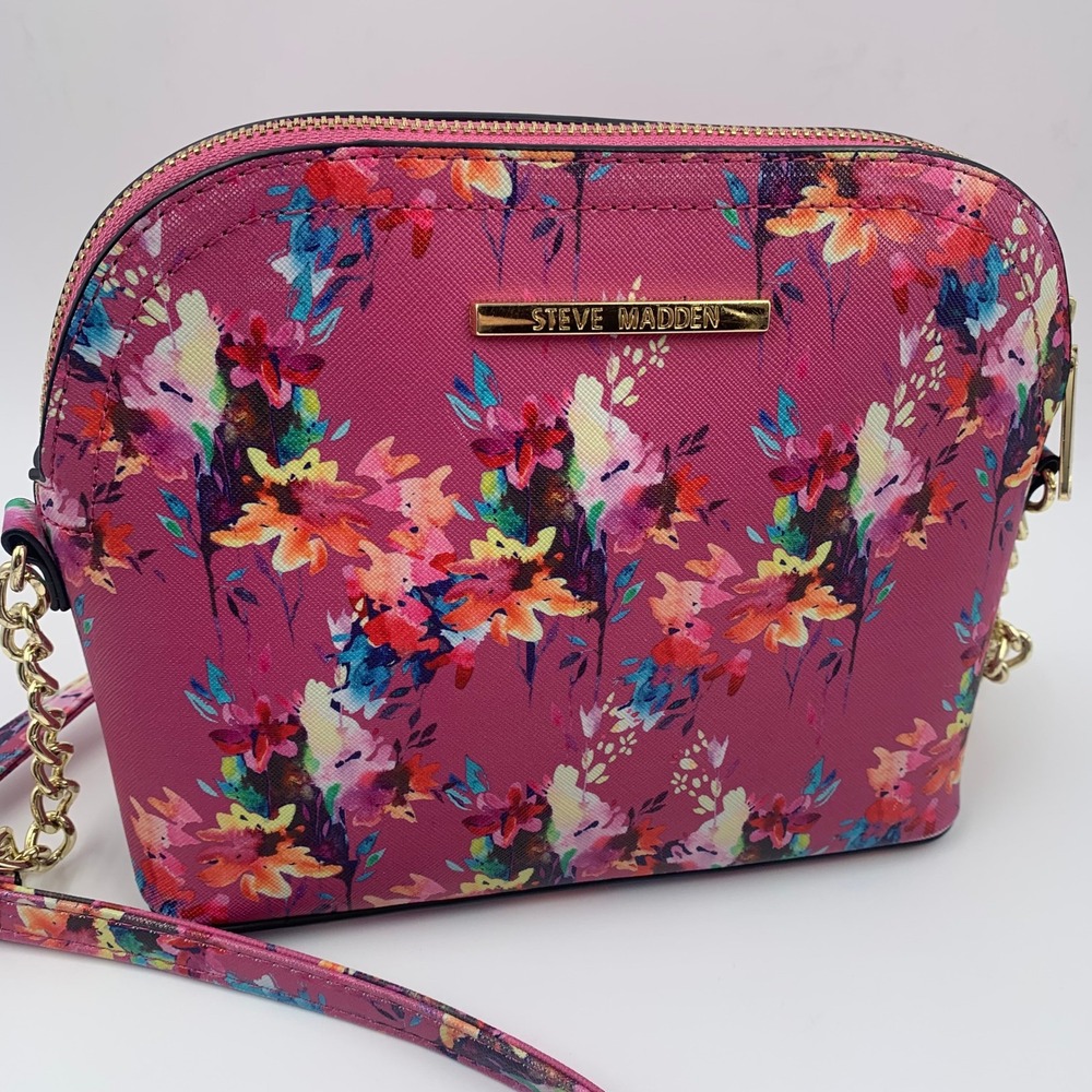 Steve Madden Floral Crossbody Bag Womens Small Pink Multi Excellent Dome Purse